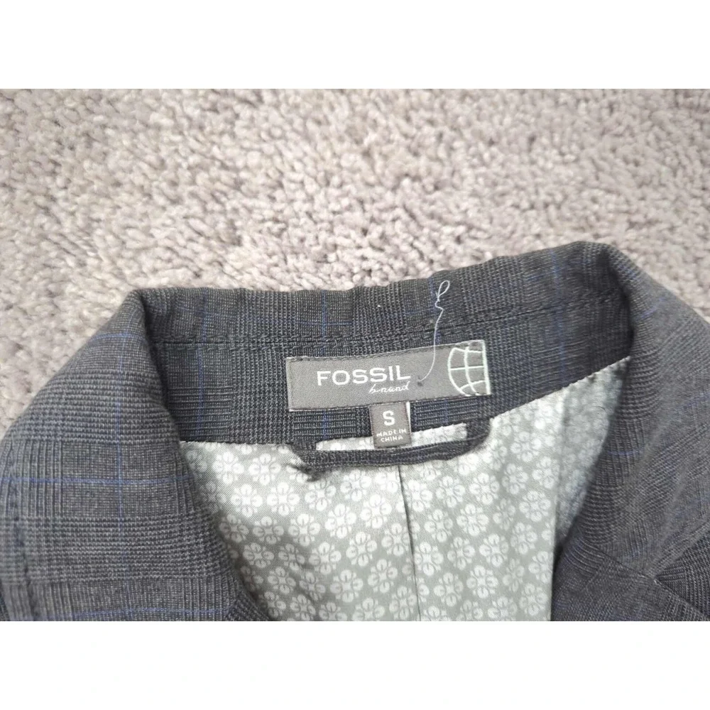 Fossil Blazer Mens Small Gray Plaid Three‎ Button Front Lined Formal Casual